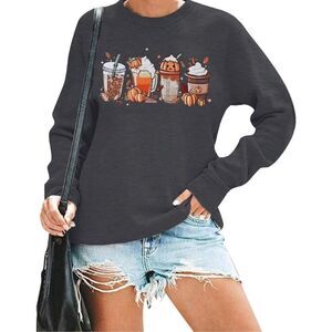 NEW Fall Pumpkin Coffee Sweatshirt Latte Crewneck Pullover XL